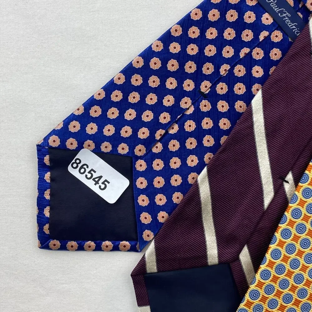 Lot of 9 PAUL FREDRICK Silk Necktie Textured Striped Geometric Ties USA VTG